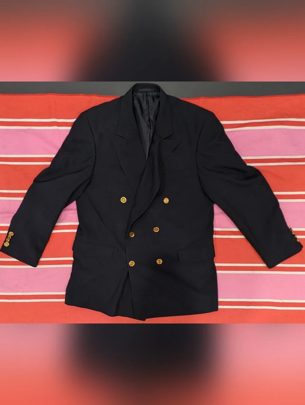 Louis Feraud Black Double Breasted Gold Button Logo Blazer Men'S US 42 / EU 52
